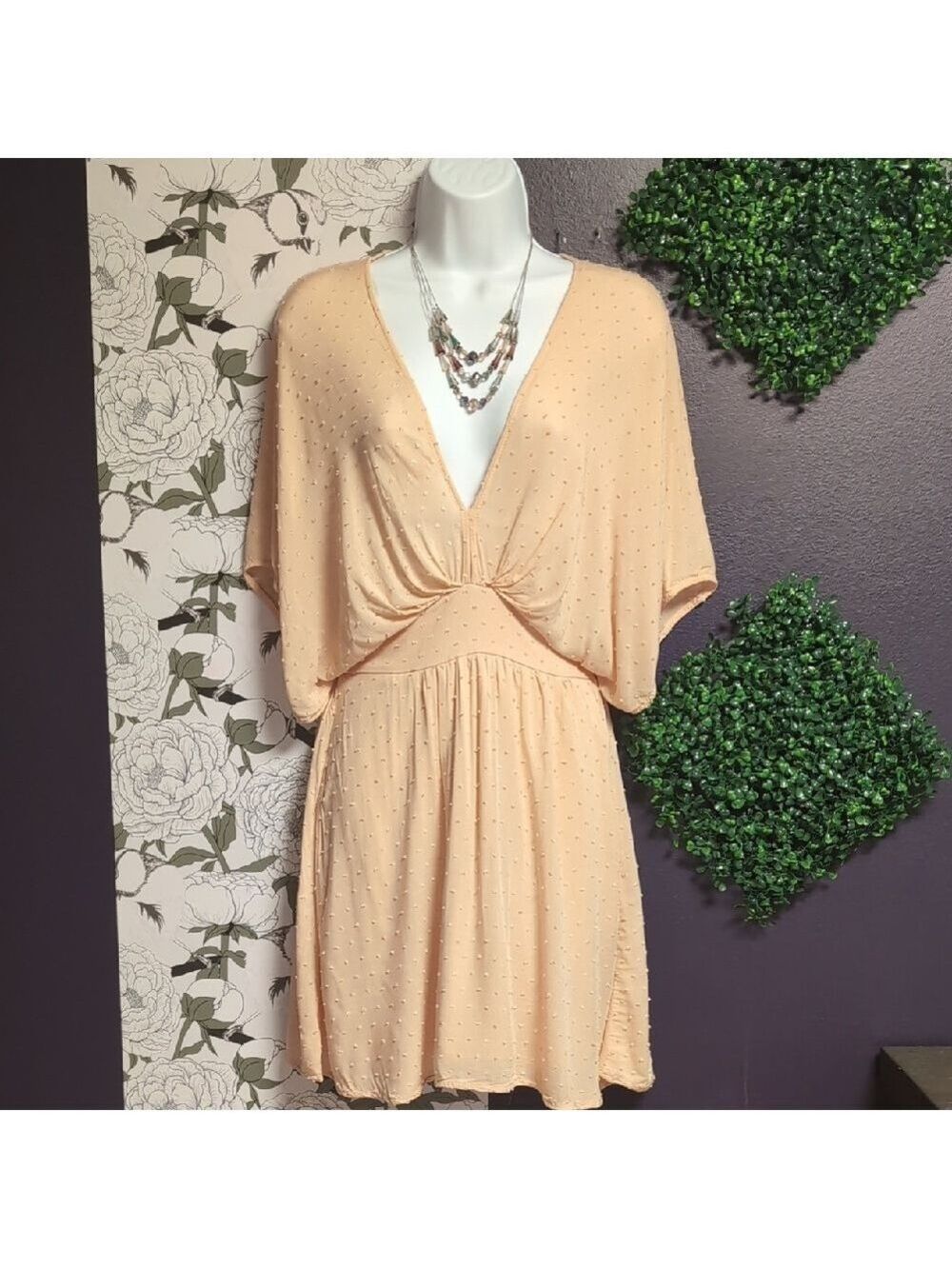 Chic Peach Bat Wing Style Mini Dress - Picture 3 of 7